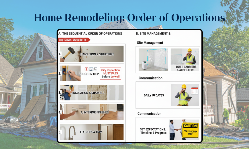 Diagram illustrating the step-by-step order of operations for home remodeling projects.
